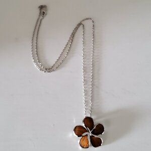 Na Hoku Plumeria Pendant with chain,  Koa wood, sterling silver